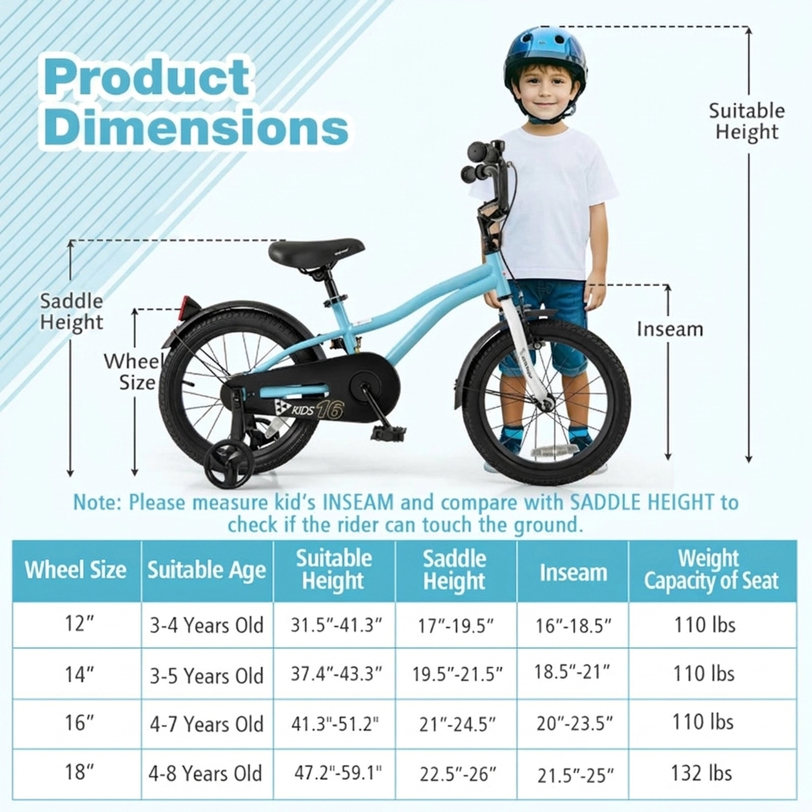 SUGIFT Kids Blue 16-in Bike with Shock Absorbing Rubber Tires and Training Wheels 21-in Saddle H Ages 4-7