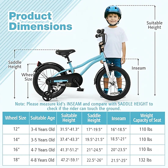 SUGIFT Kids Blue 16-in Bike with Shock Absorbing Rubber Tires and Training Wheels 21-in Saddle H Ages 4-7