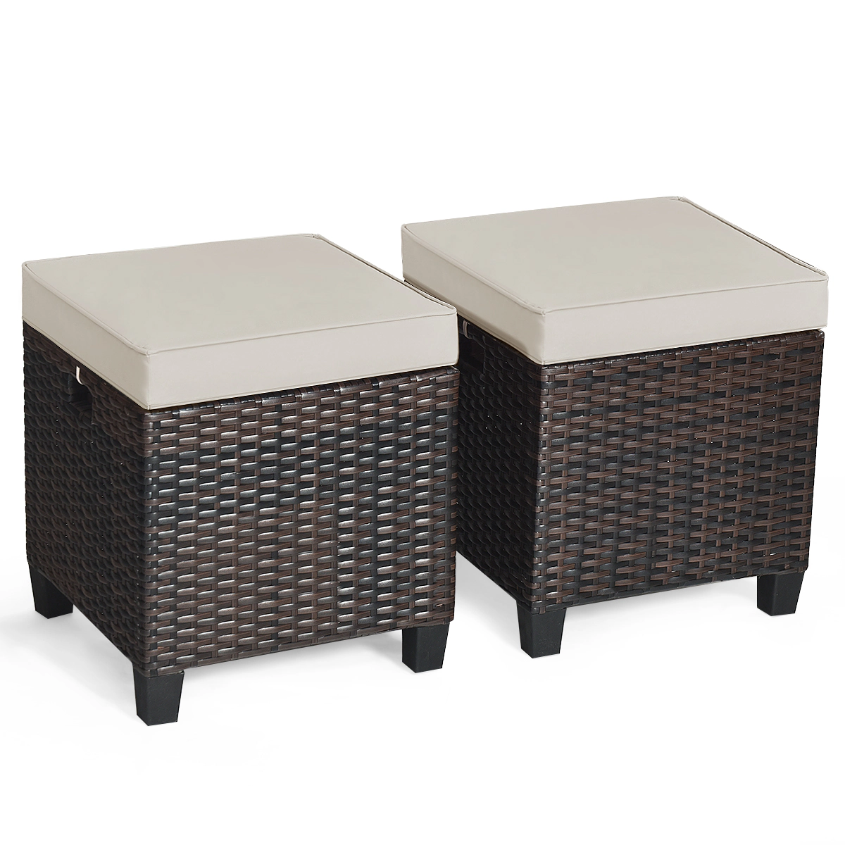 LJG 2 Pieces Patio Rattan Ottoman Set with Removable Cushions