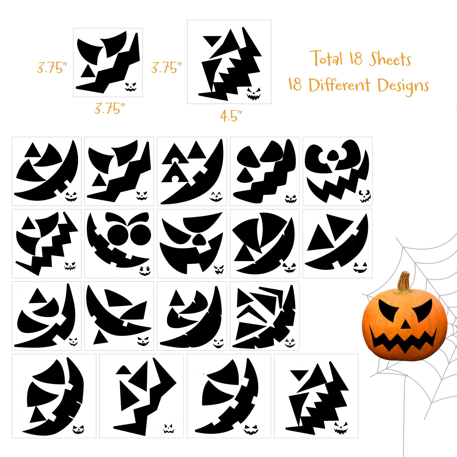 Wrapables Halloween Classic Pumpkin Face Stickers, DIY Halloween Pumpkin Decorating Stickers (18 Sheets)