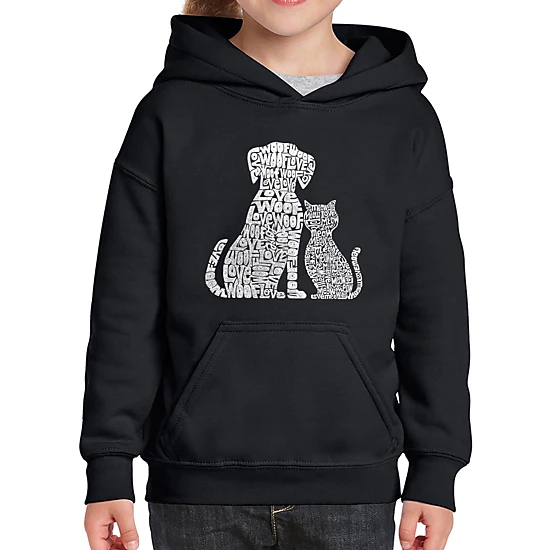 LA Pop Art Girls Word Art Hoodie - Dogs and Cats
