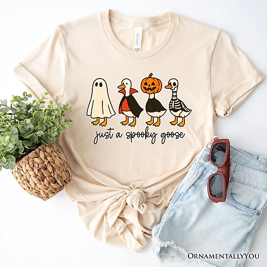 OrnamentallyYou Unisex Just A Spooky Goose Funny Halloween T-Shirt