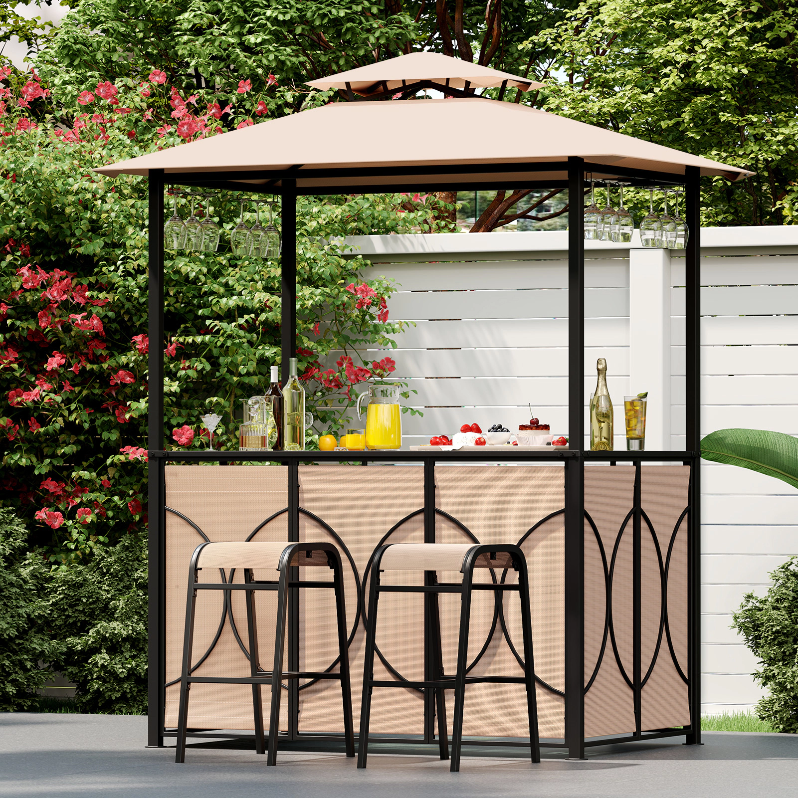 LJG 6.5 x 4 x 8 FT Grill Gazebo Set with 2 Bar Stools and Bar Table