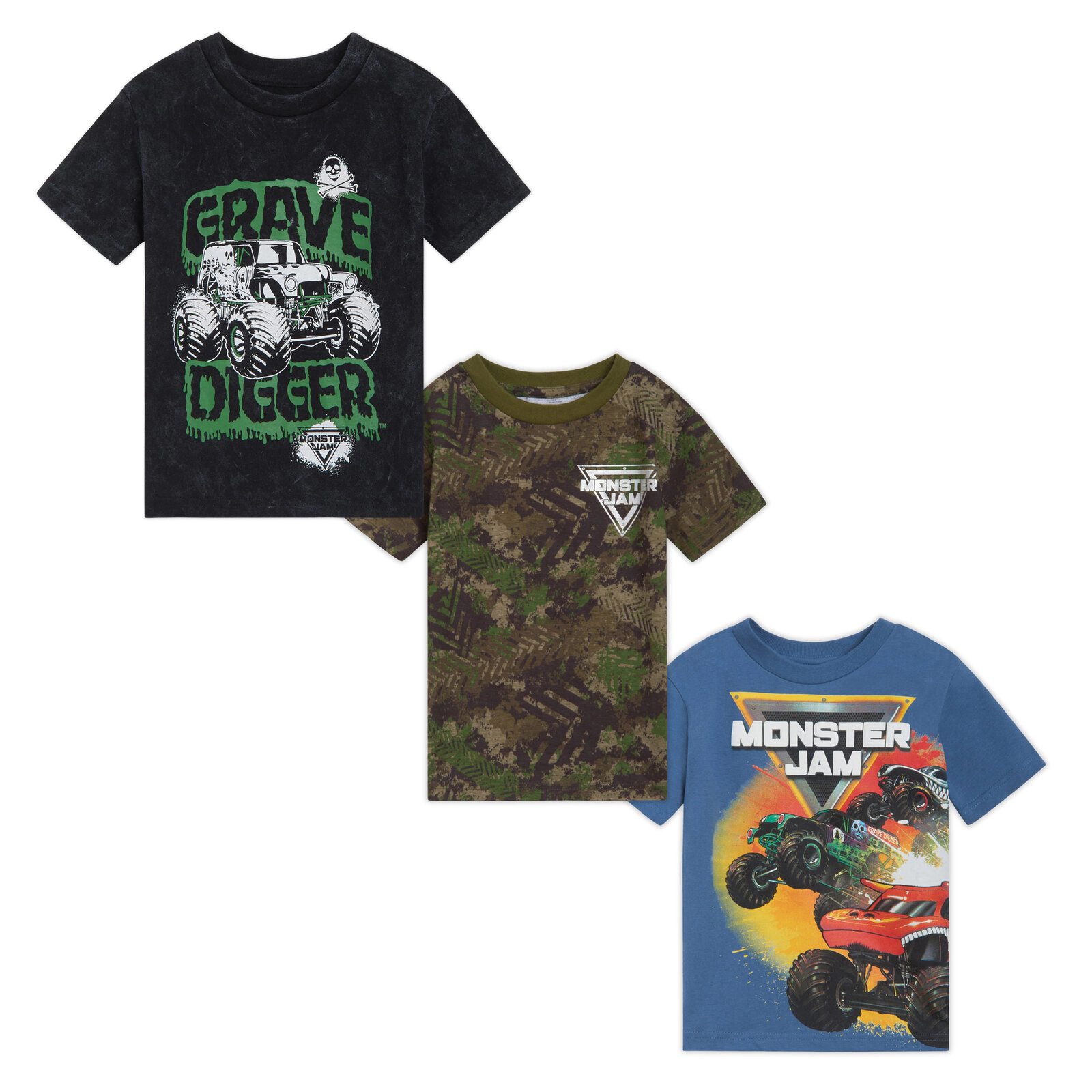 Monster Jam Boys' 3-Pack Short Sleeve T-Shirts
