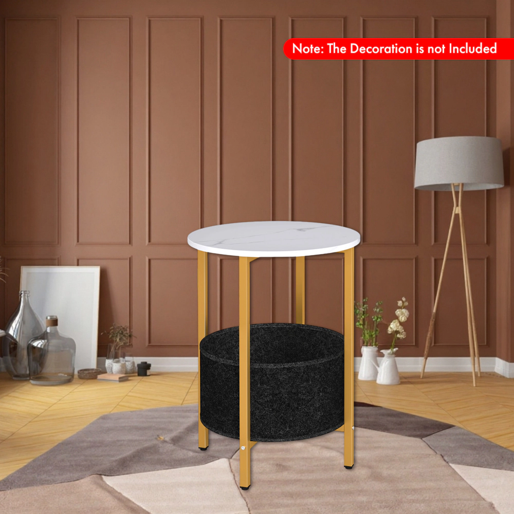 Hivvago Round 2-Tier Accent Table with Detachable Fabric Basket and Metal Structure