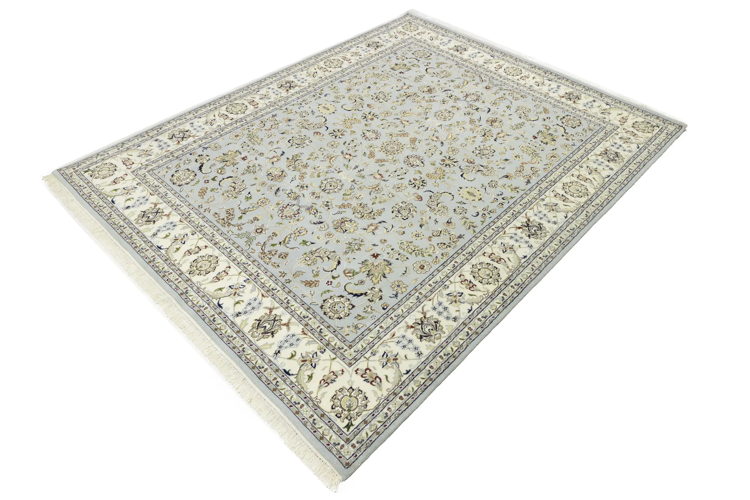 Magic Rugs 8'0 x 10'1 Hand Knotted Blue-gray Indo-Nain Oriental Wool Rug