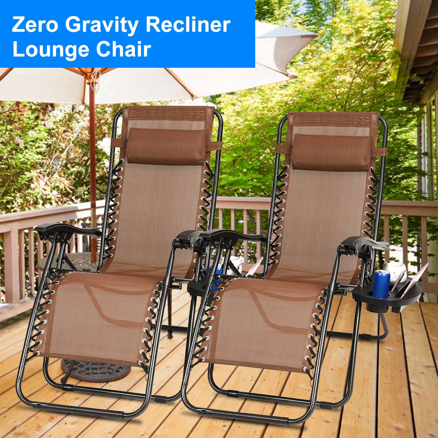 GBruno 2-Pack Zero Gravity Lounge Chair With Side Tray