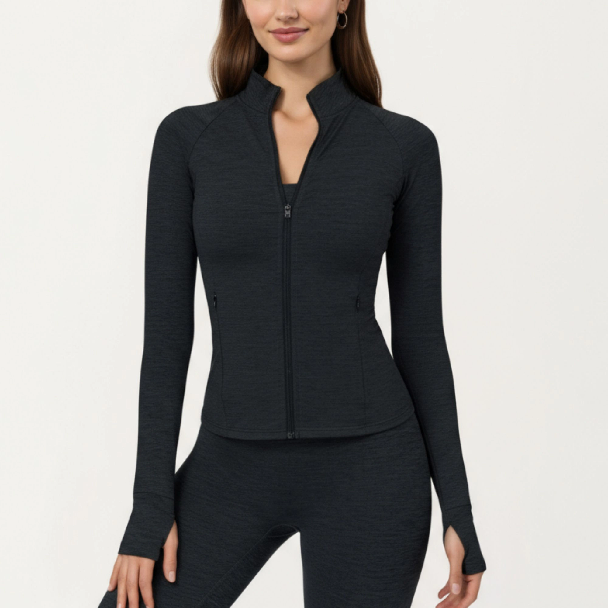 Anna-Kaci Women's Long Sleeve Zip-Up Mock Neck Active Jacket with Thumbhole Cuffs