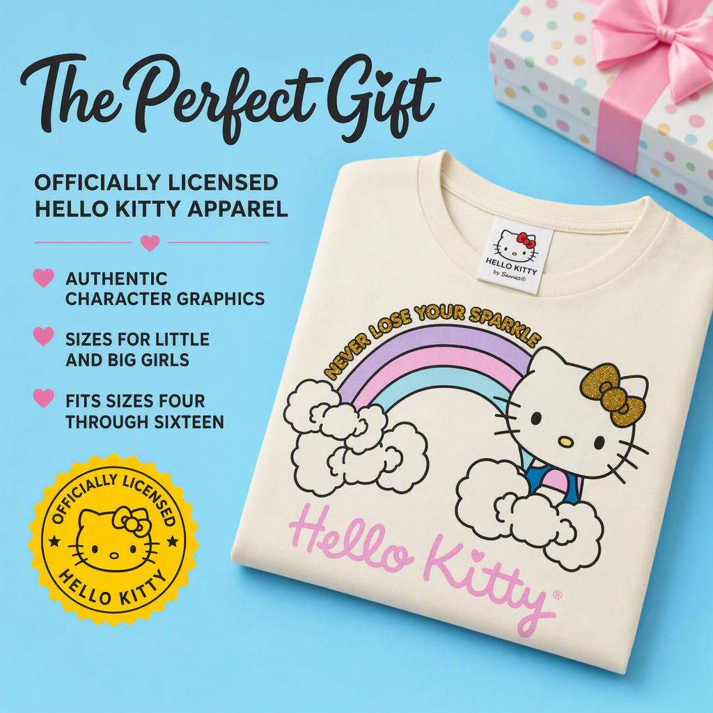 Hello Kitty Girls' Glitter Short Sleeve T-Shirt