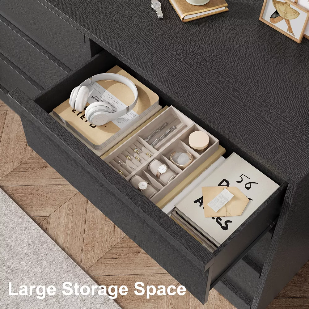 6 Drawer Modern Handleless Dresser, 47" Wide Wooden Storage Organizer for Bedroom Living Room Nursery