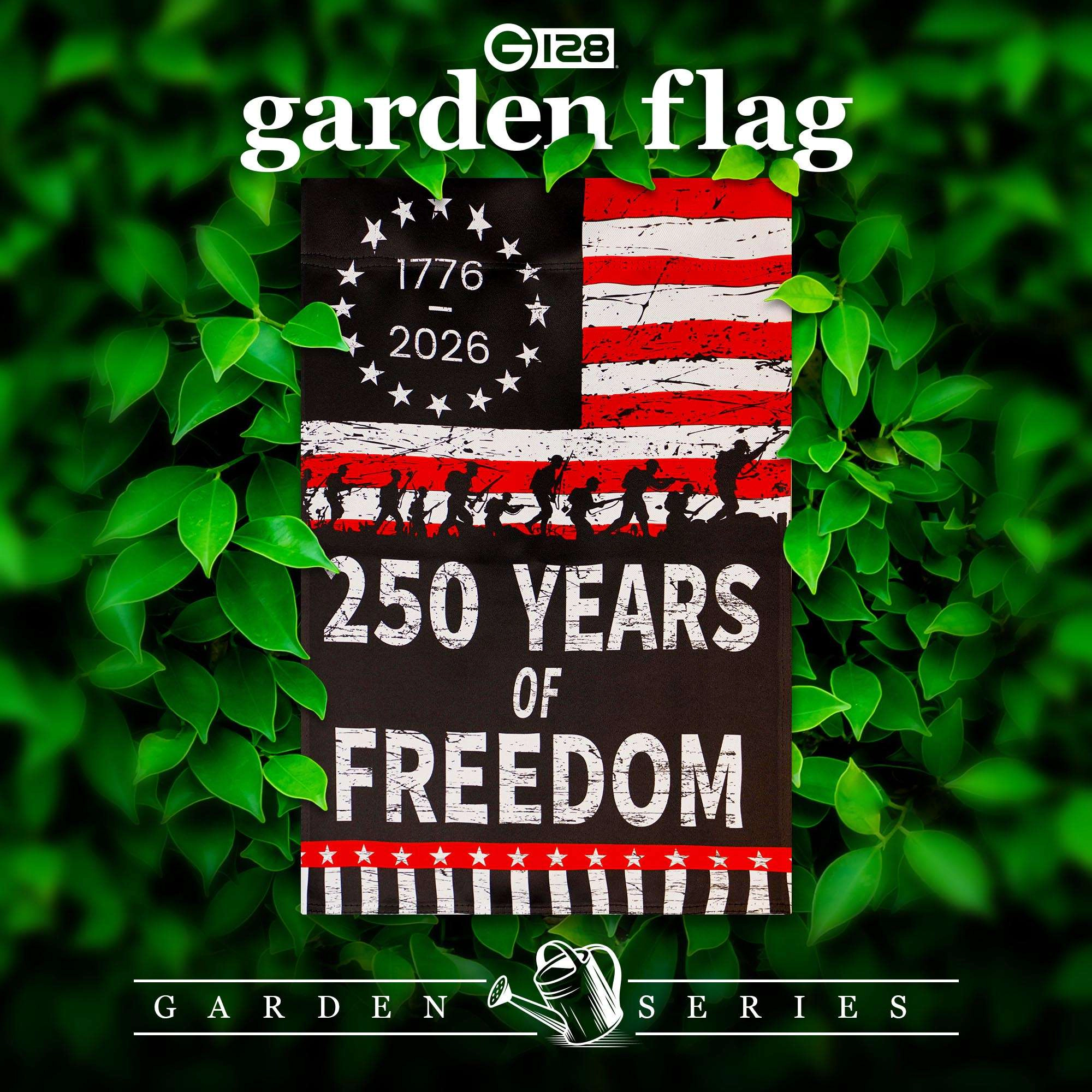 G128 USA 250th Anniversary Freedom Soldiers Garden Flag 12x18 in Double-Sided Printed