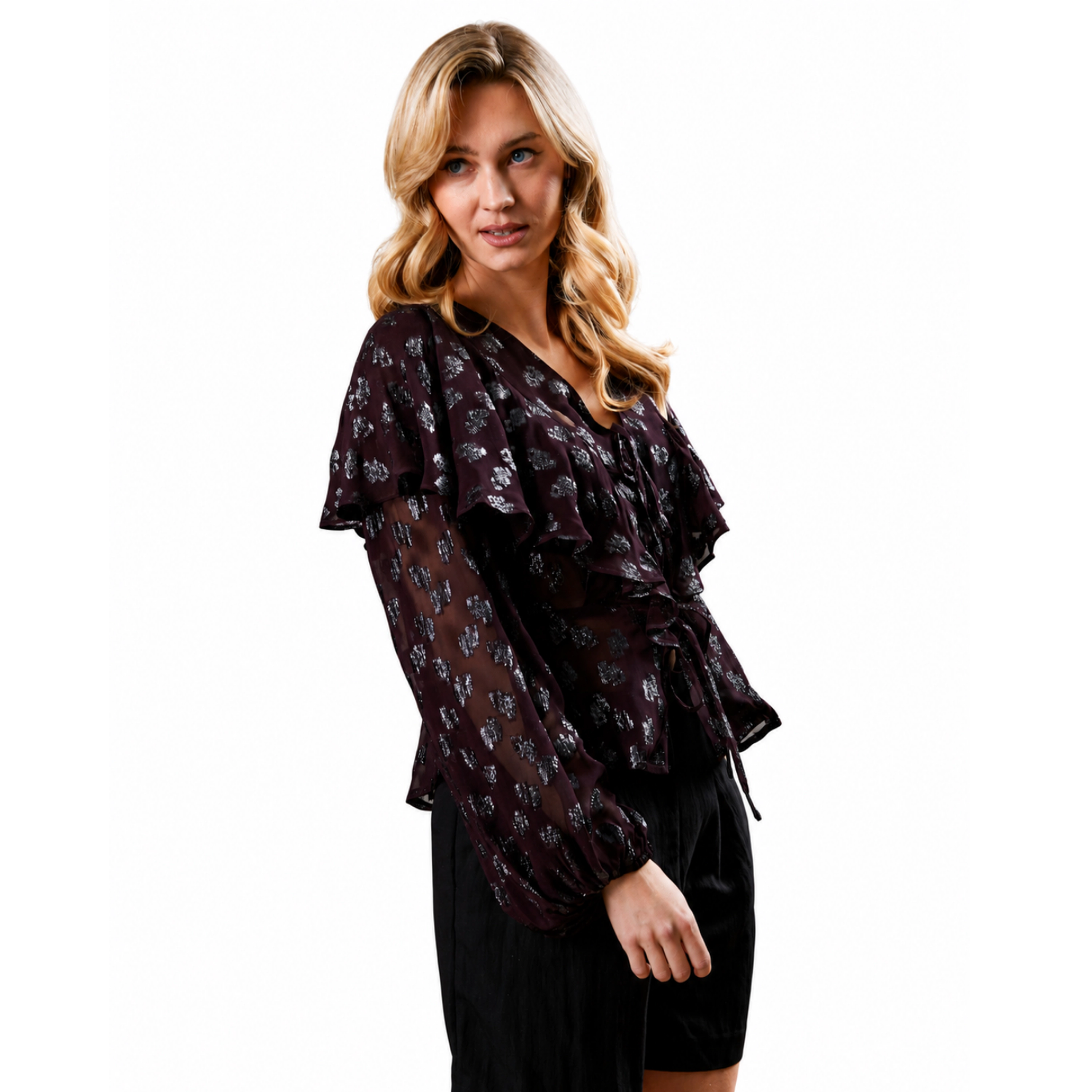 Rose & Nancy Women's Willow Burgundy Frill Blouse