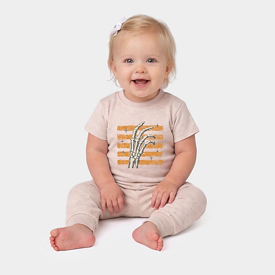 The Juniper Shop - Infant Jogger Pant Crew Set - Skeleton Hand Orange Stripes