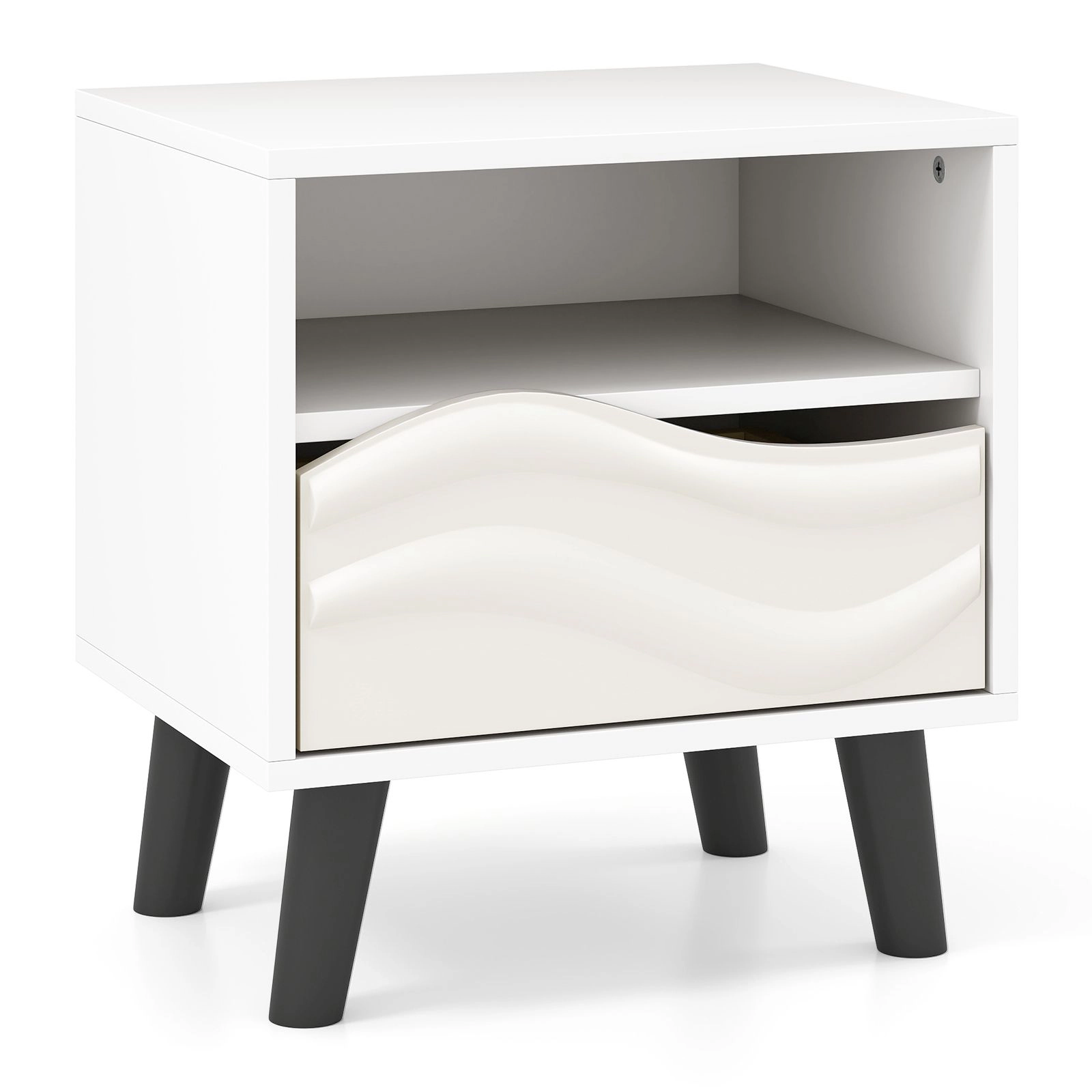 SlickBlue Modern Nightstand with Drawer and Open Shelf