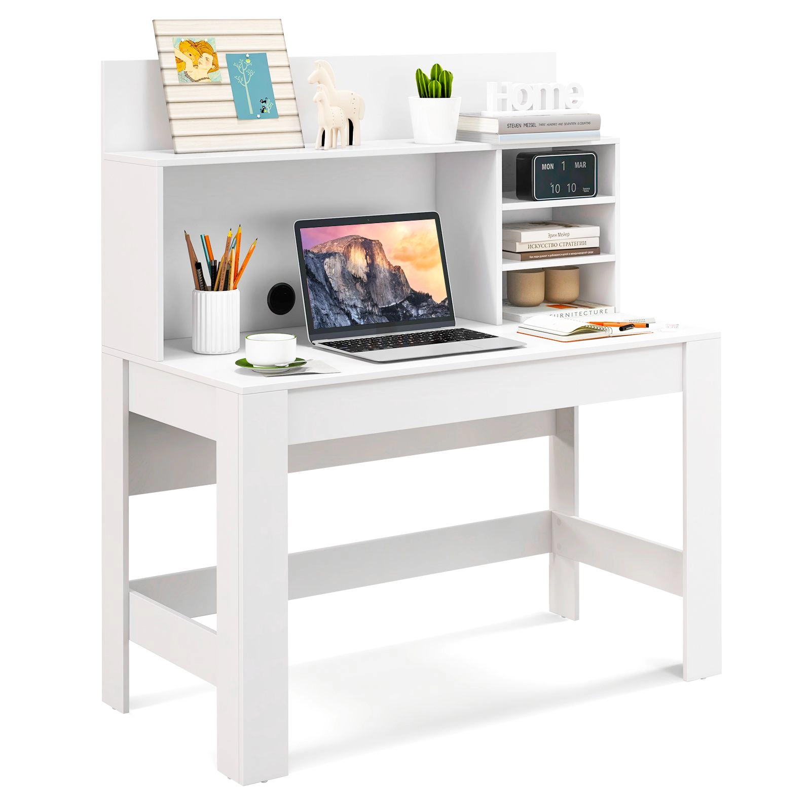 SlickBlue 48 Inch Computer Desk with Bookshelf and Cable Management
