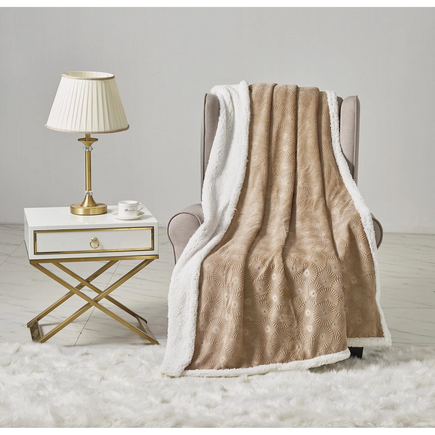 Louvre Plush All Season 50"x60" Sherpa Beige Throw