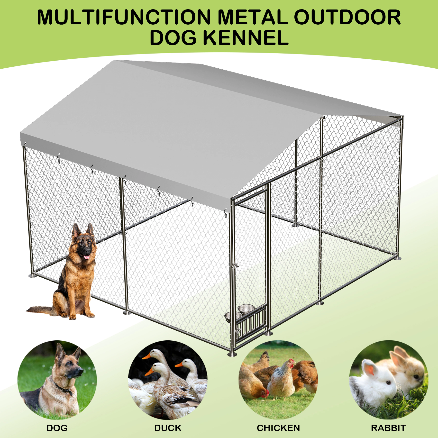 10x10x7 ft Outdoor Dog Kennel with Waterproof Anti-UV Roof, Heavy Duty Galvanized Pet Playpen for Backyard