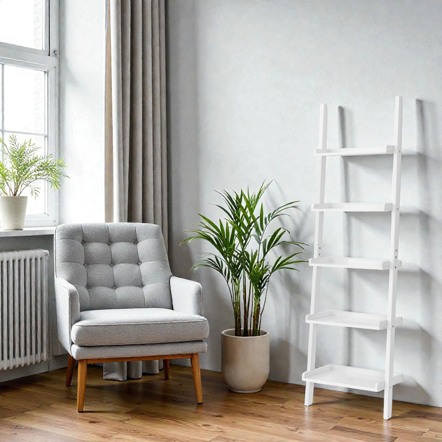 Hivvago 5-Shelf Ladder Bookcase with Freestanding Storage and Display