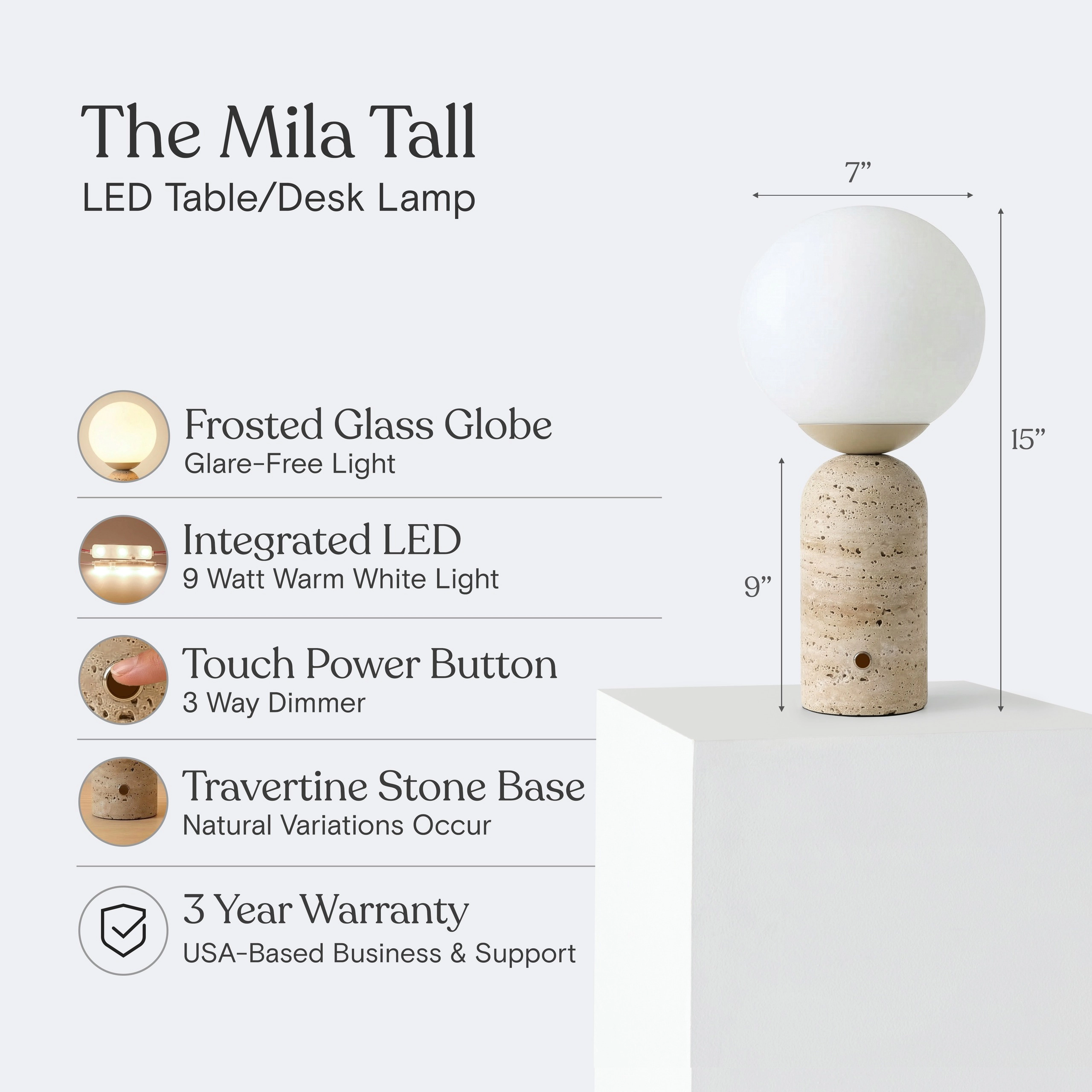 Brightech Mila Tall Glass Marble Table Lamp