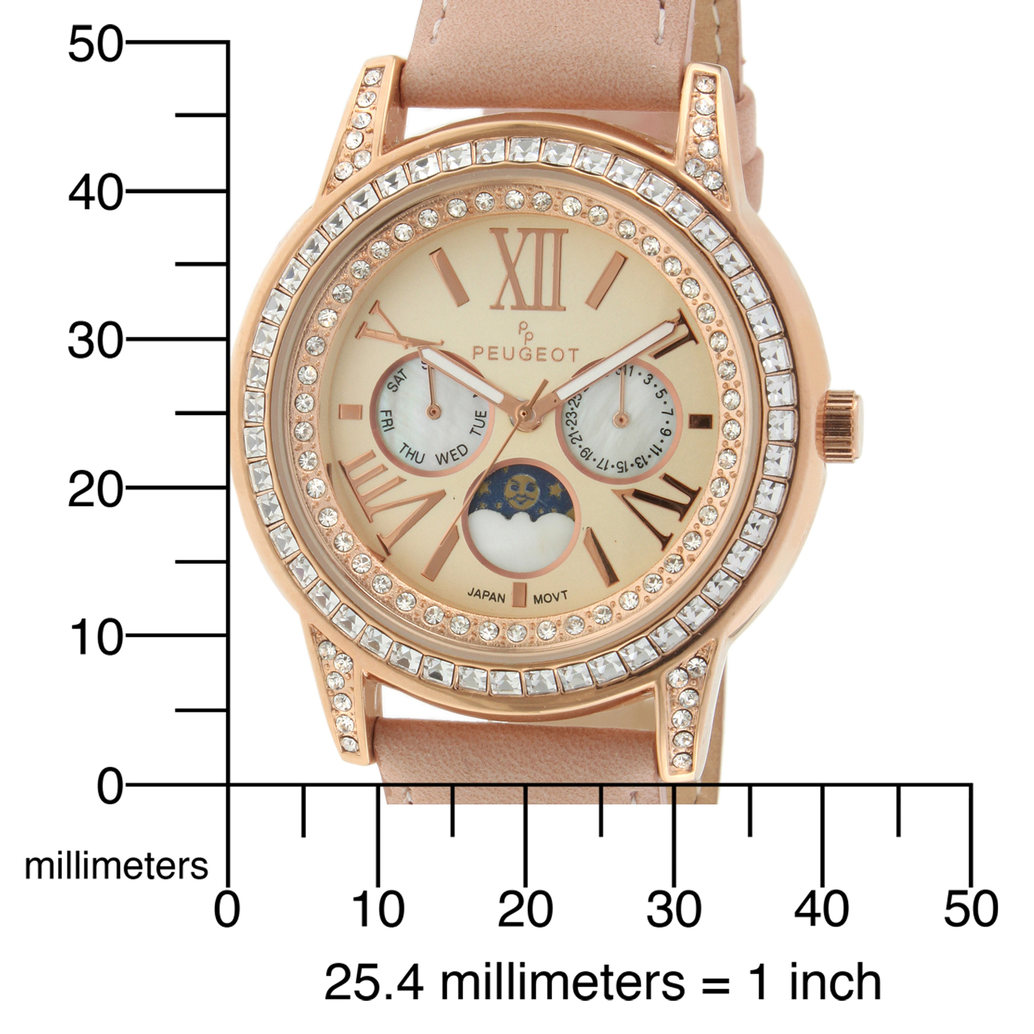 Peugeot Women's 40mm Multi-Function Watch with Pink Suede-Leather Strap