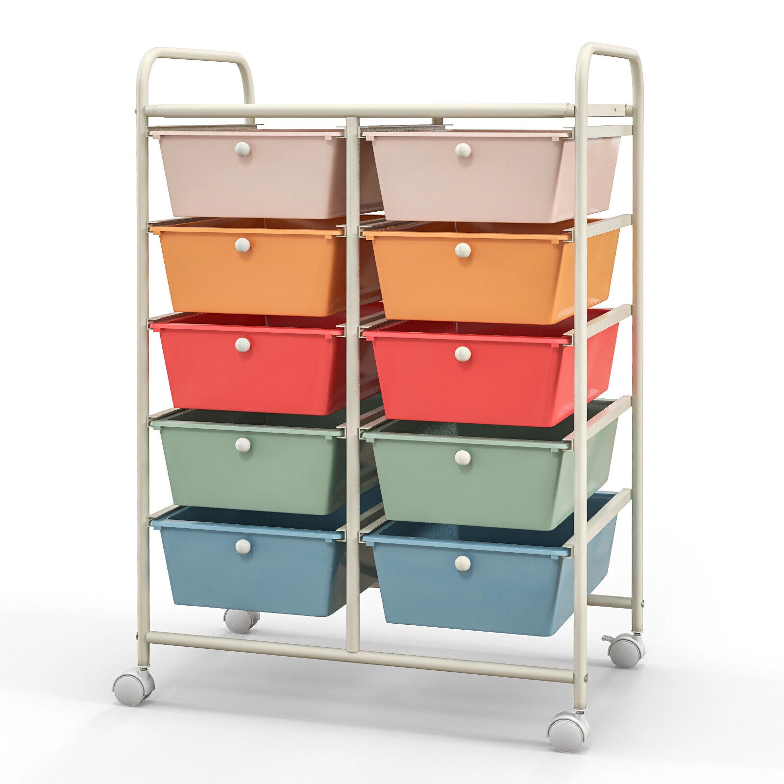 SUGIFT 26-in 10-Drawer Rolling Storage Cart Craft Organizer with 5-in Deep Drawers and Mesh Top Shelf