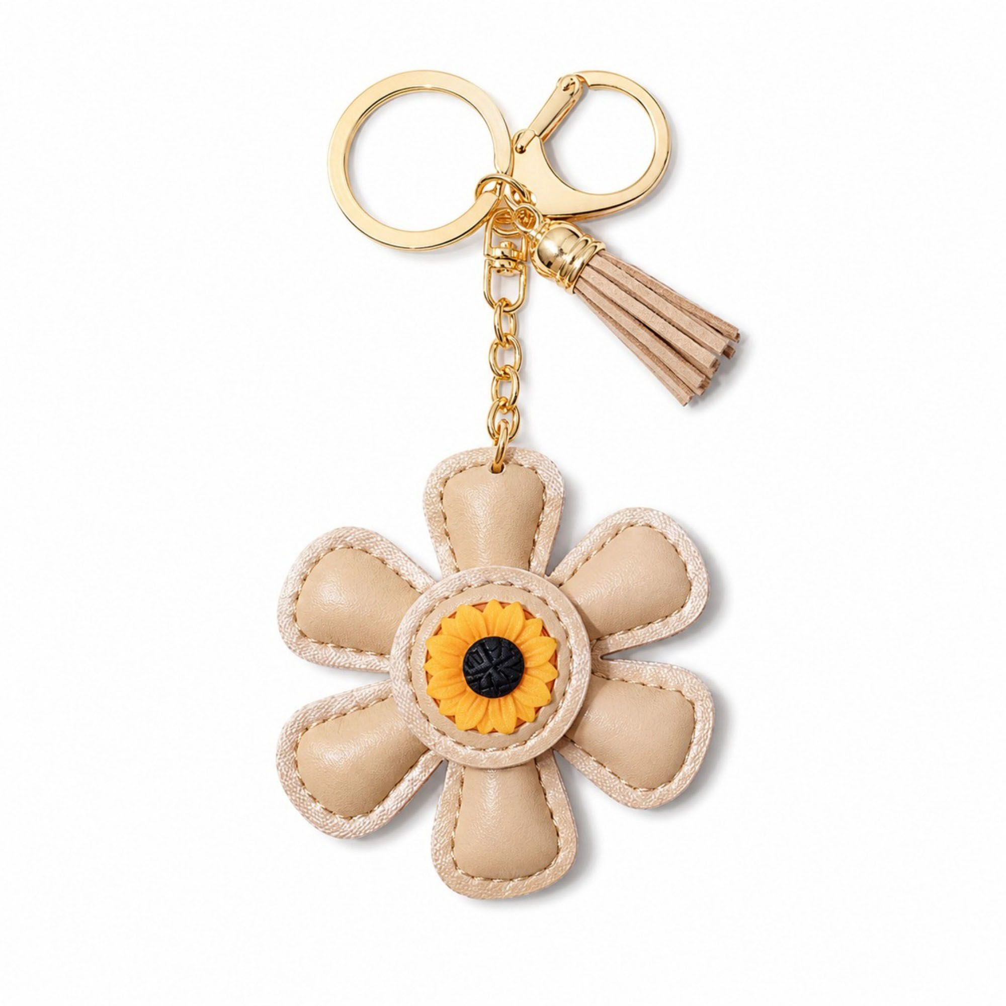 Alilang Women's Faux Leather Sunflower Bag Charm Keychain Floral Purse Accessory with Tassel
