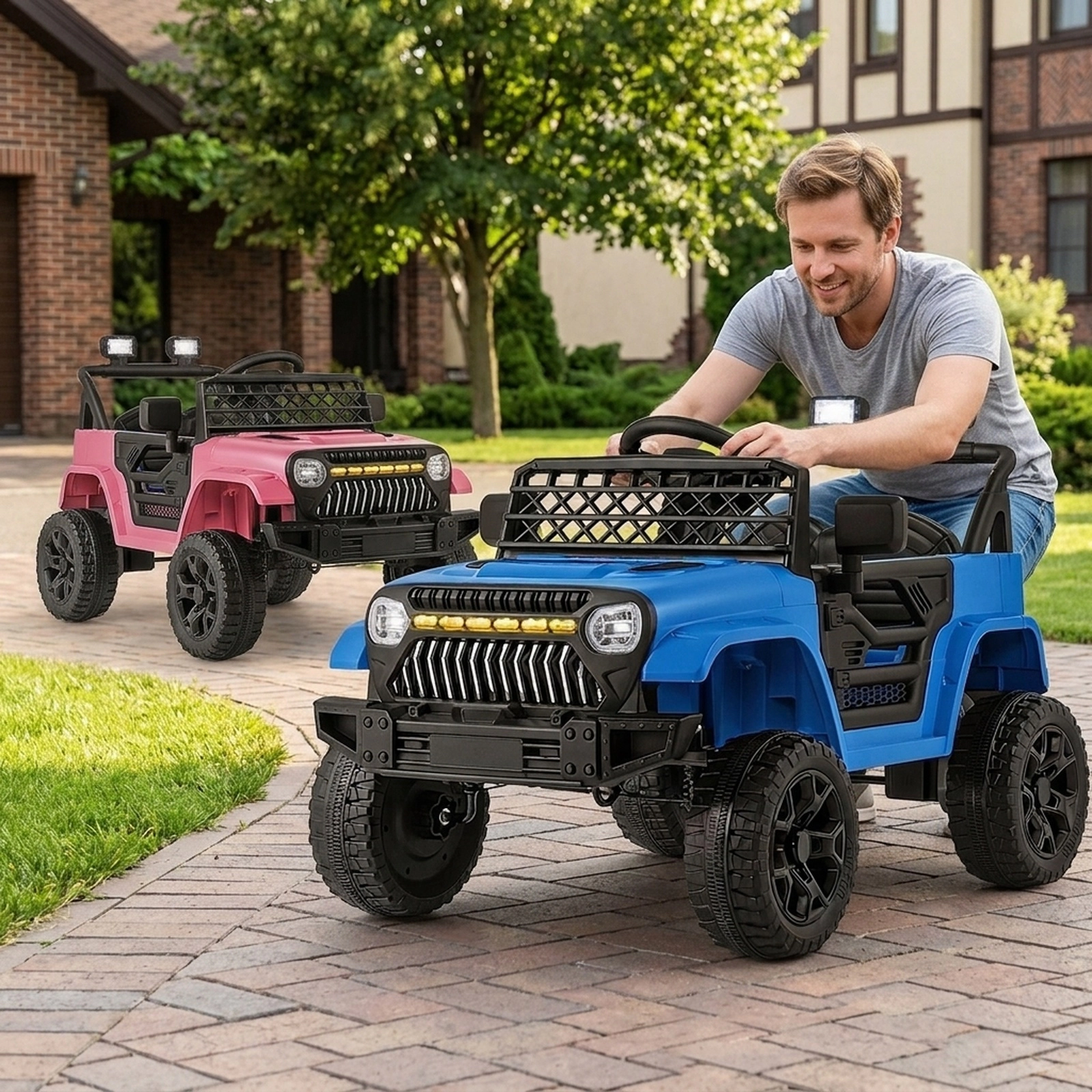 12V Kids Ride On Truck Parent Remote Dual Motors Wireless Music Player Electric Car LED Lights Door Locks Ages 3+ Navy