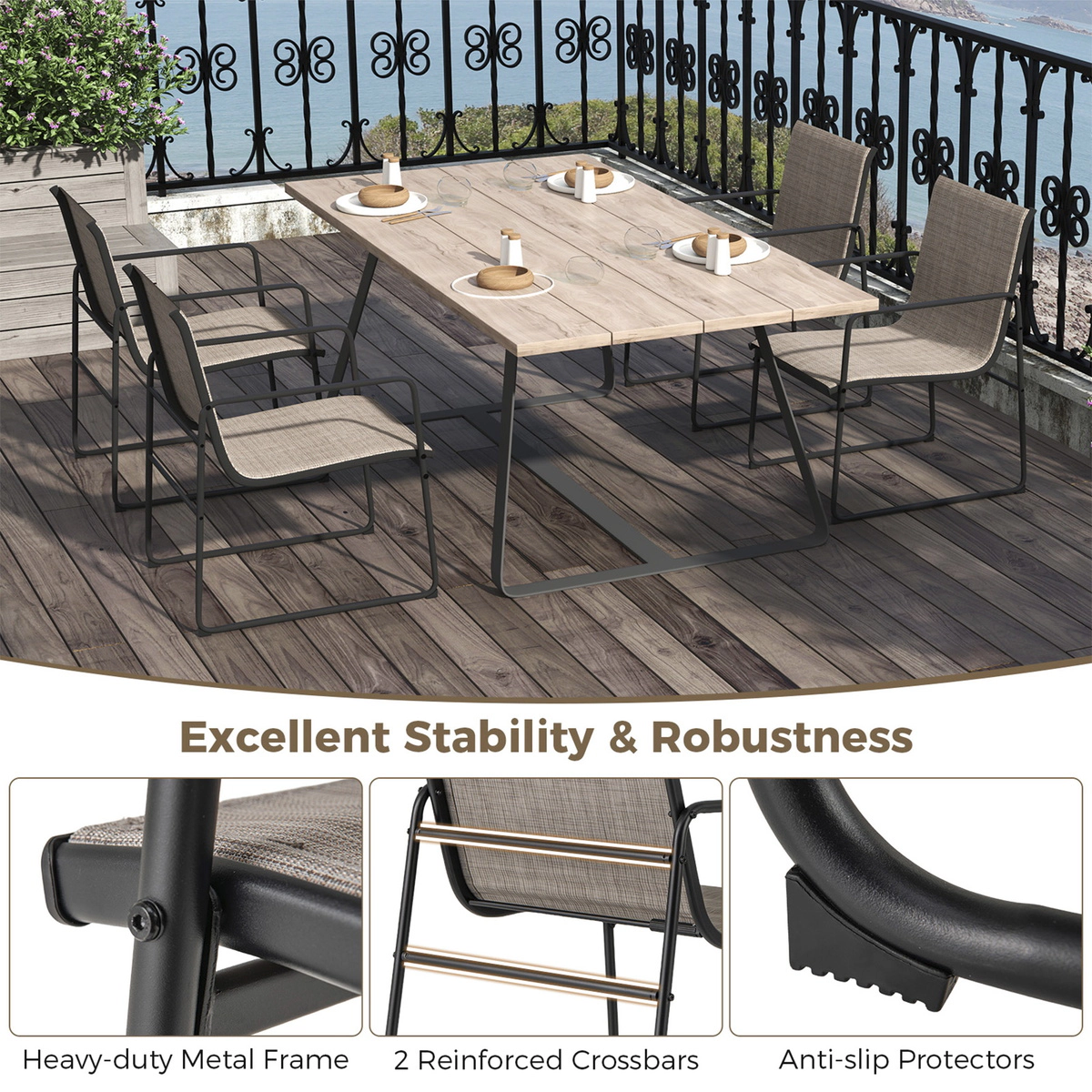 SUGIFT Set of 2 Powder-Coated Metal Outdoor Patio Dining Chairs