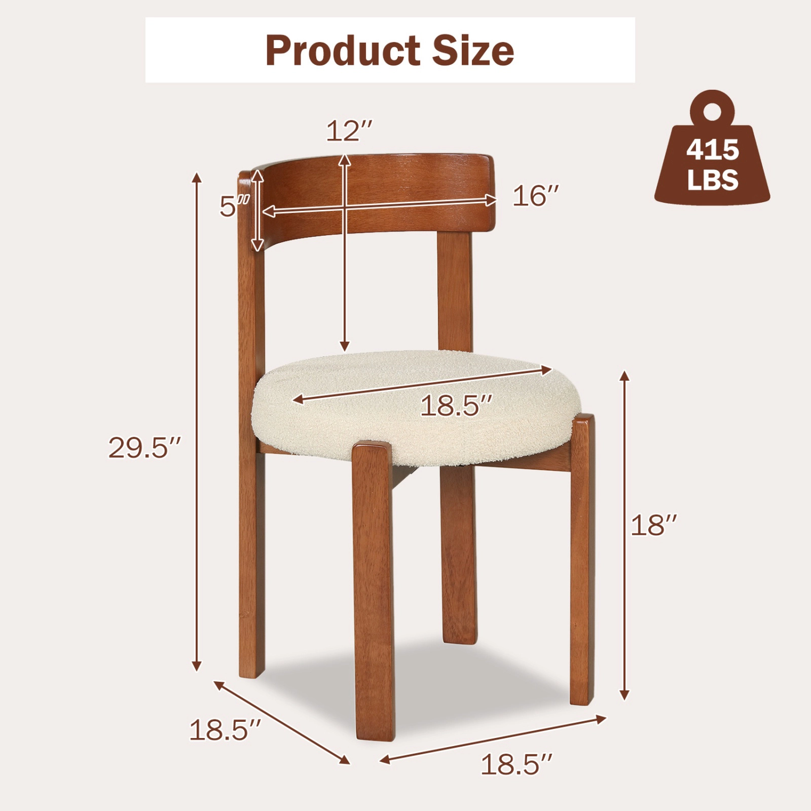 SUGIFT Set of 4 Brown Teddy Fleece Armless Dining Chairs, Solid Rubber Wood Legs