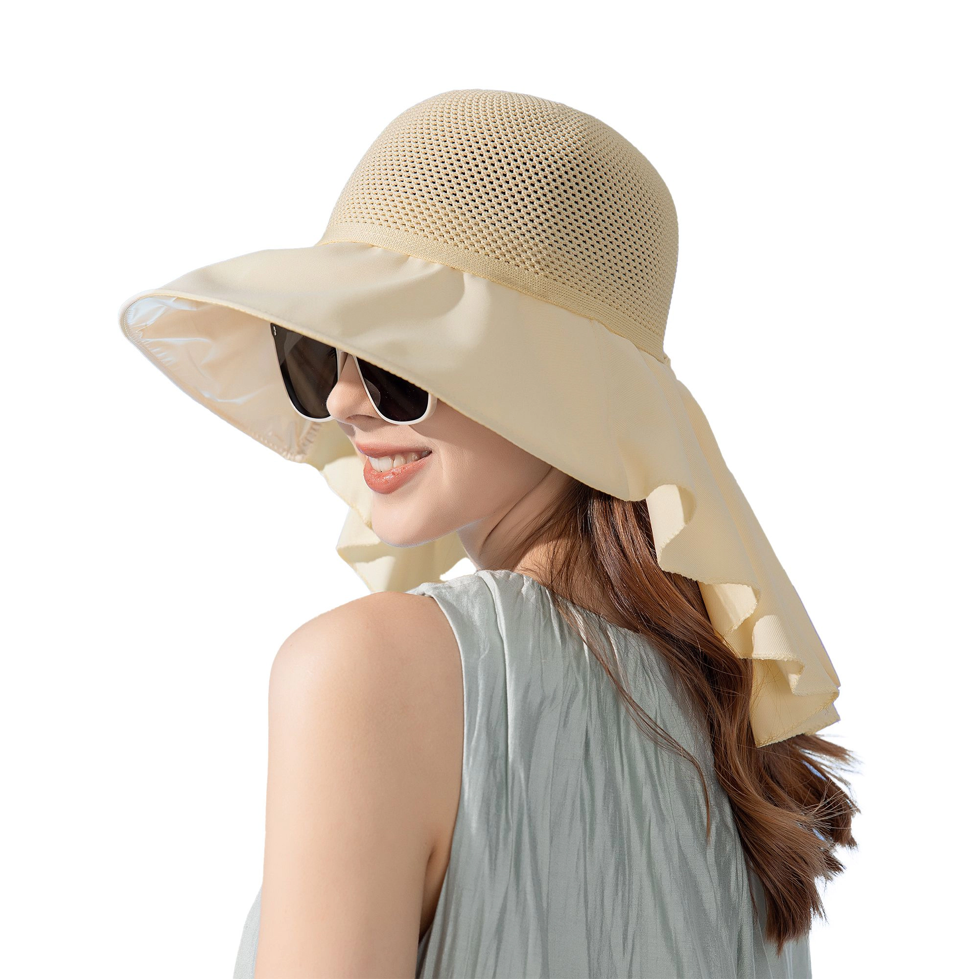 Anna-Kaci Womens Mesh Panel Wide Brim Sun Hat with Back Flap UV Protection and Tie Detail for Outdoor Activities