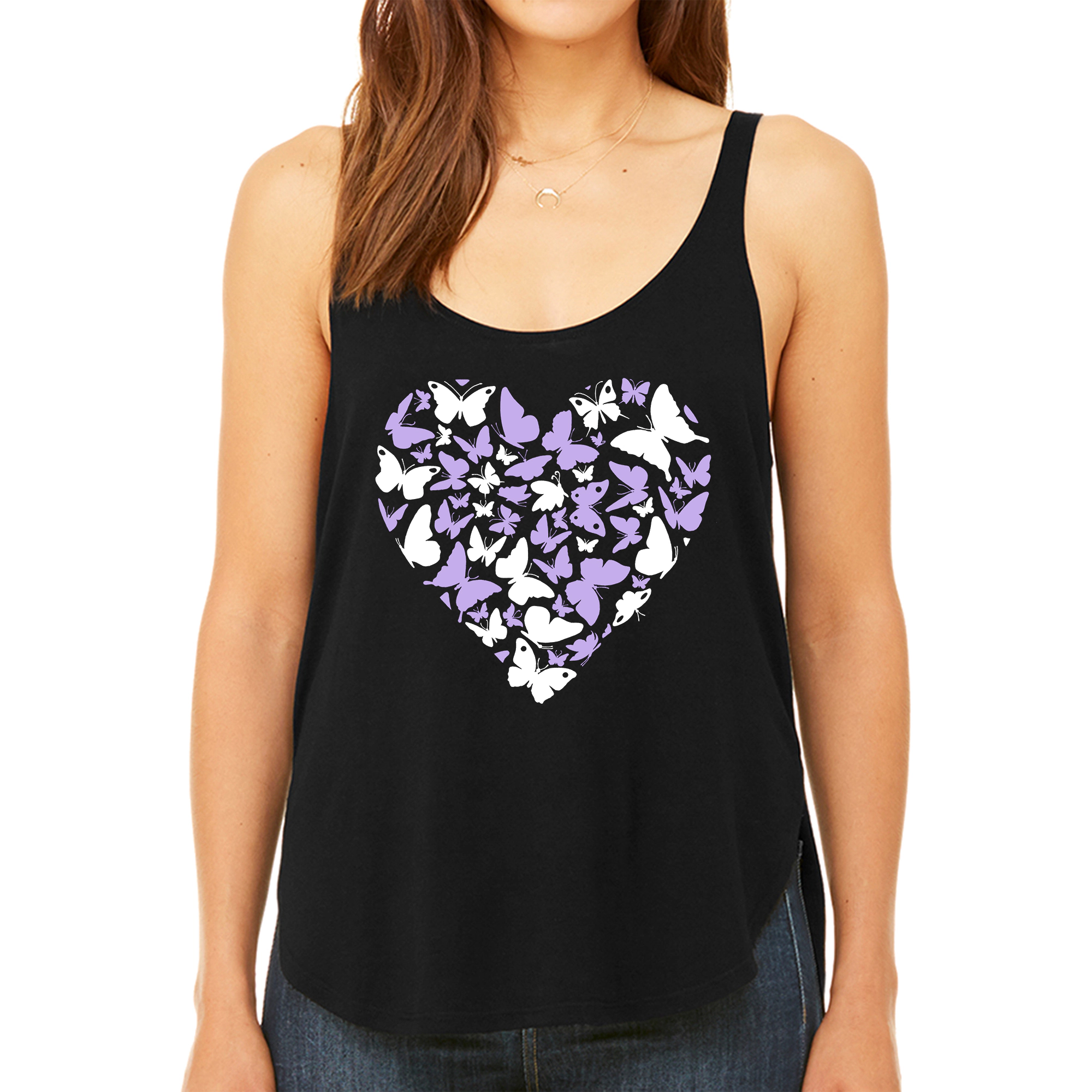 LA Pop Art Women's Premium Word Flowy Tank - Butterfly Heart