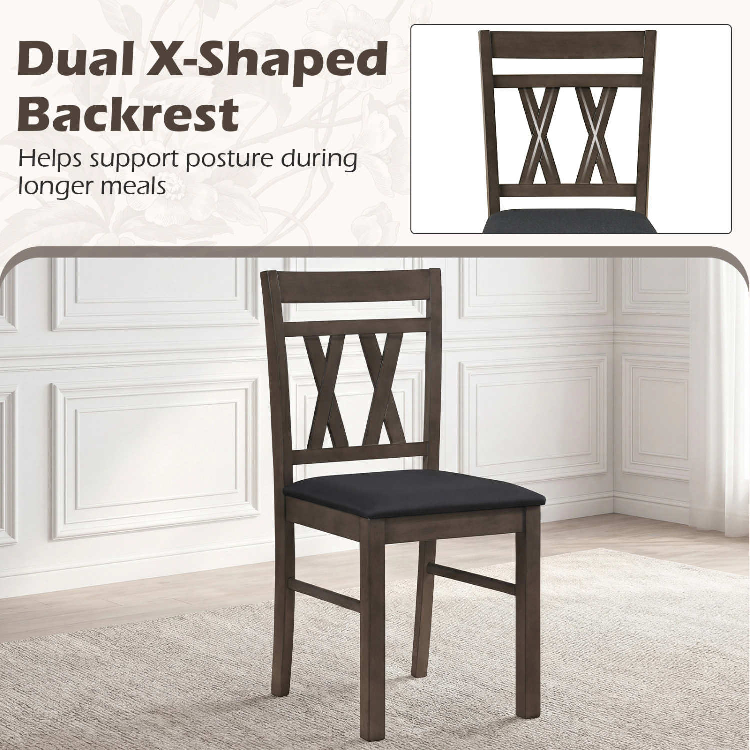 SlickBlue Upholstered X-Back Kitchen Dining Chairs Set of 2