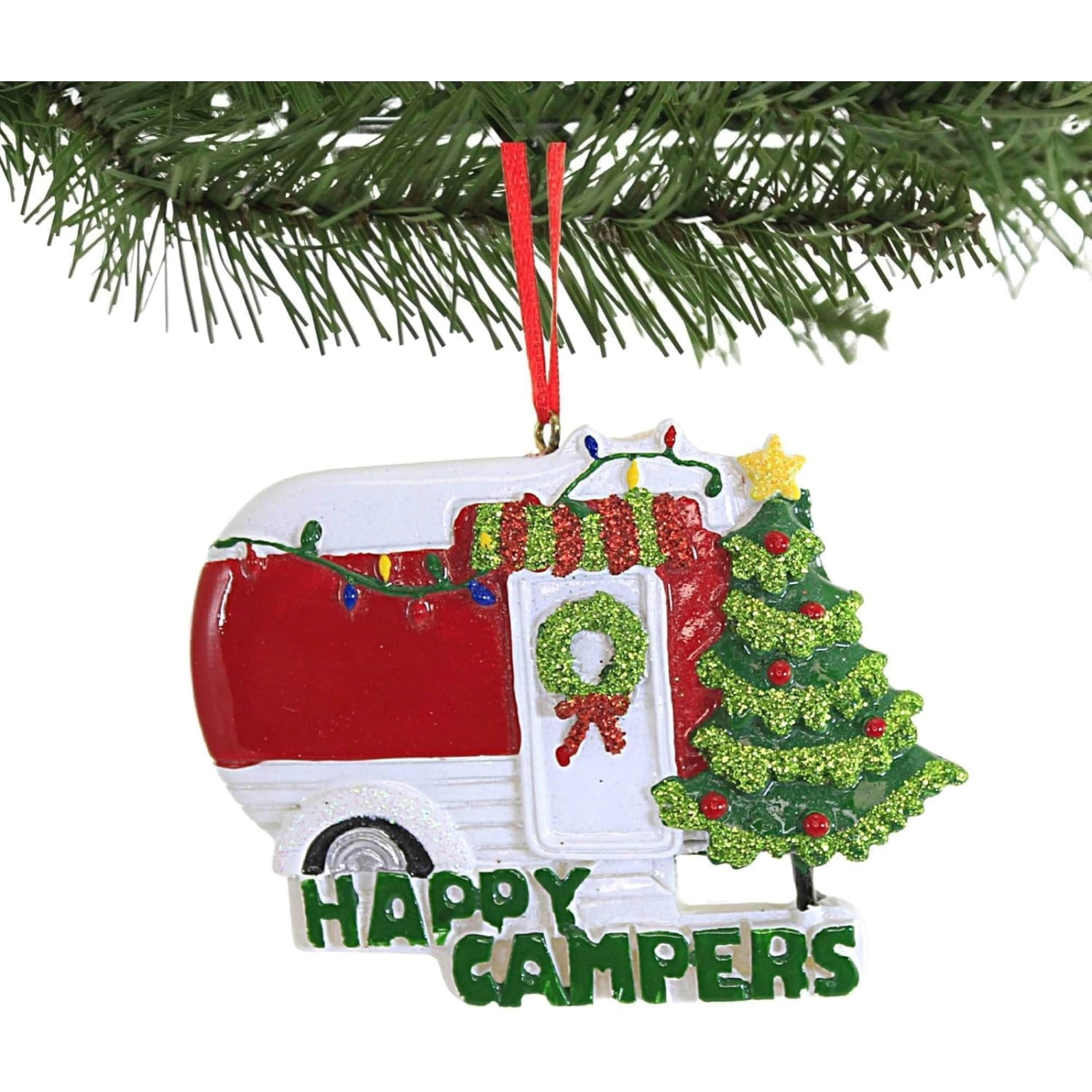 Kurt Adler Happy Campers Camper Trailer Caravan Resin Christmas Ornament 3.5 inch