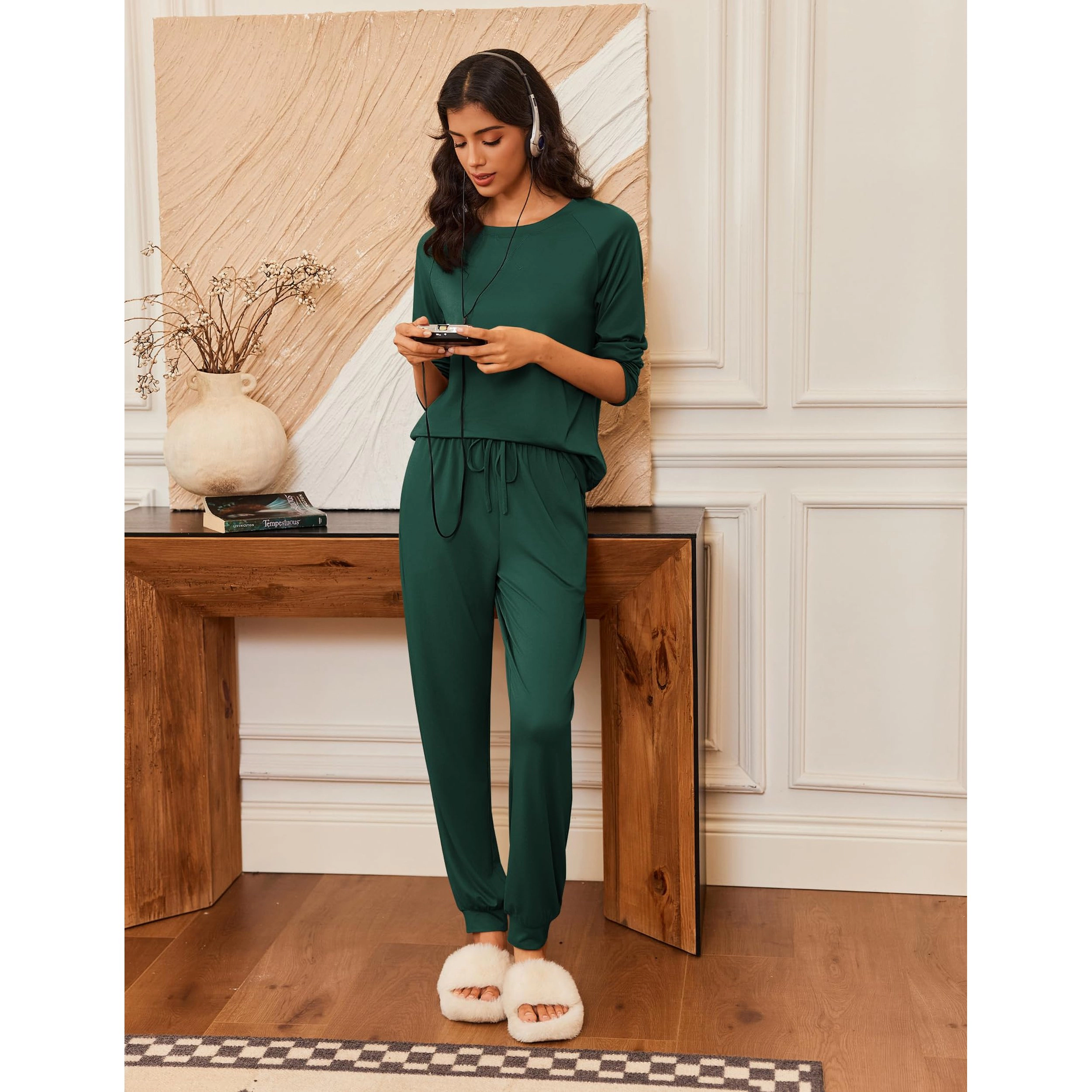 Ekouaer Pajamas Womens Long Sleeve Pajama Set Two Piece Loungewear Sleepwear with Jogger Pants