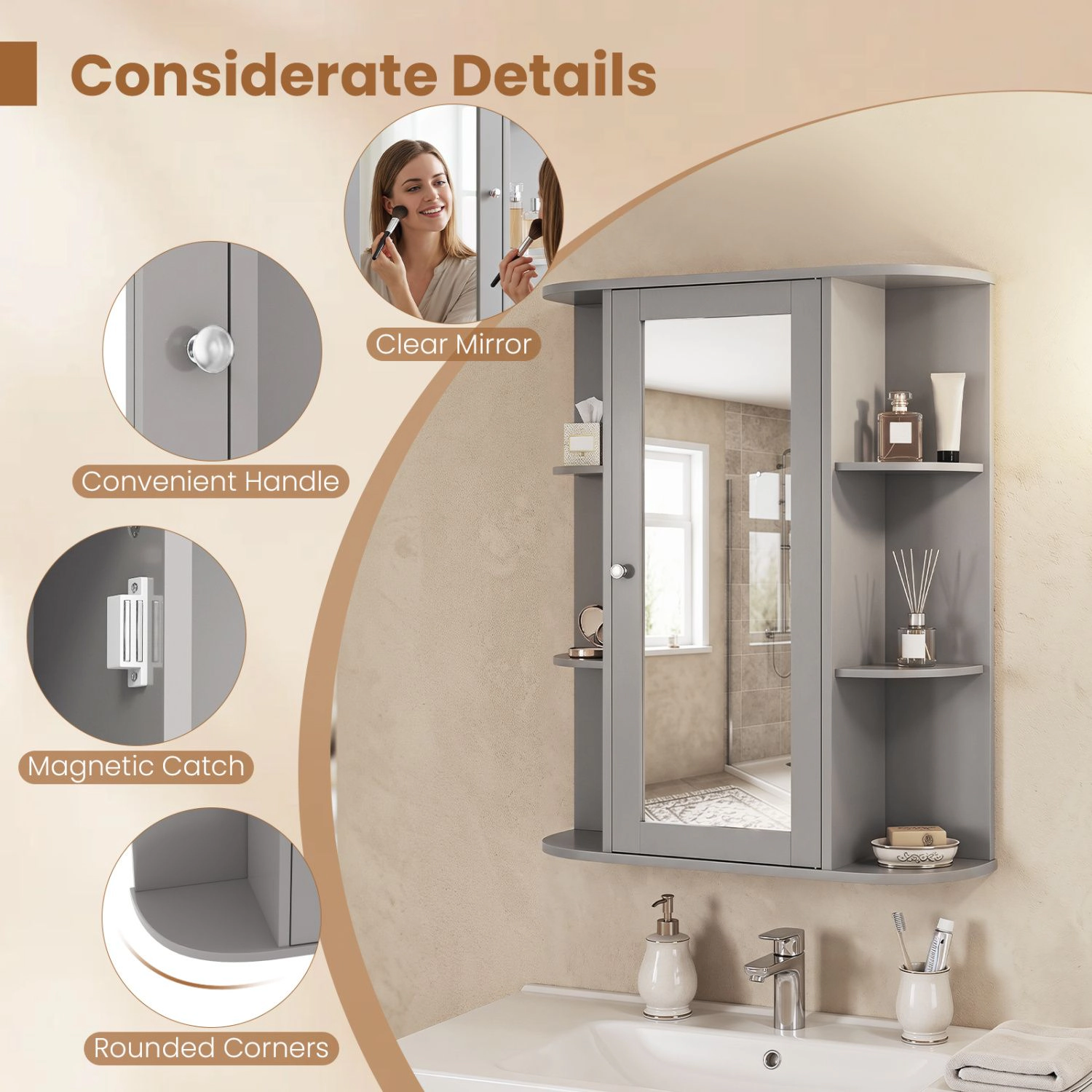 SlickBlue Bathroom Wall Cabinet with Mirror and Adjustable Shelves