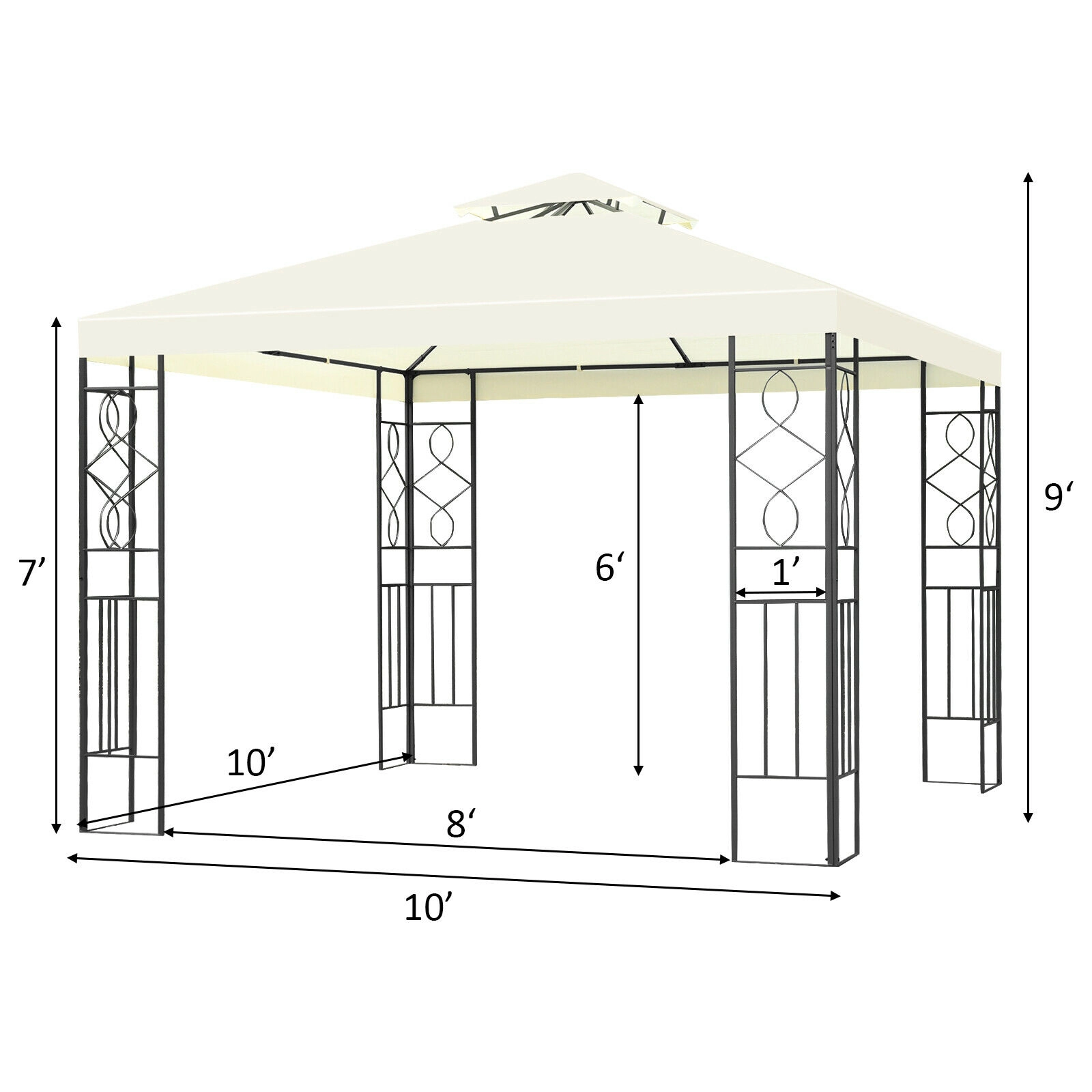 SUGIFT 2-Tier 10 x 10Patio Gazebo Canopy Tent with Steel Frame and Polyester Fabric