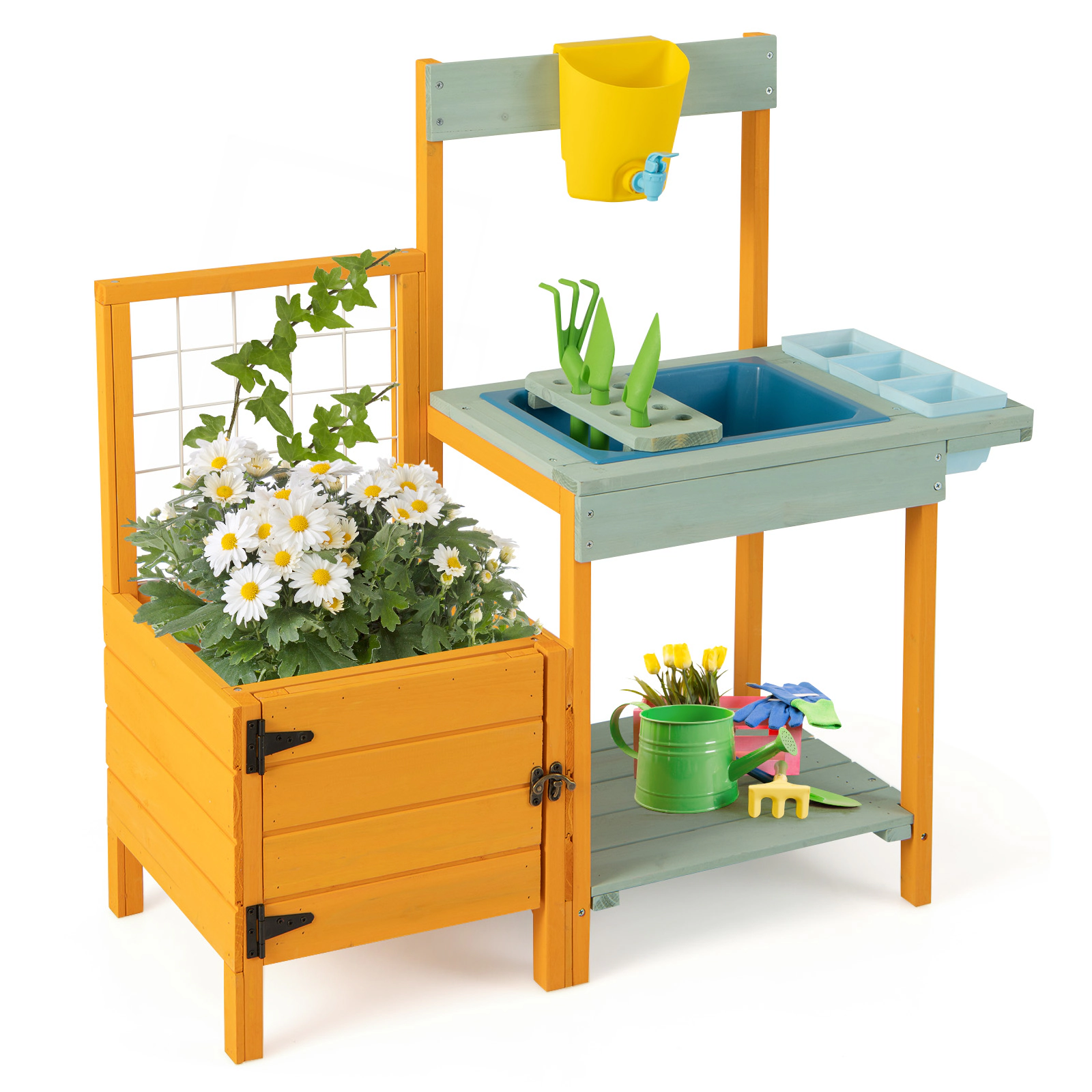 LJG Kids Outdoor Potting Bench with See-Through Window