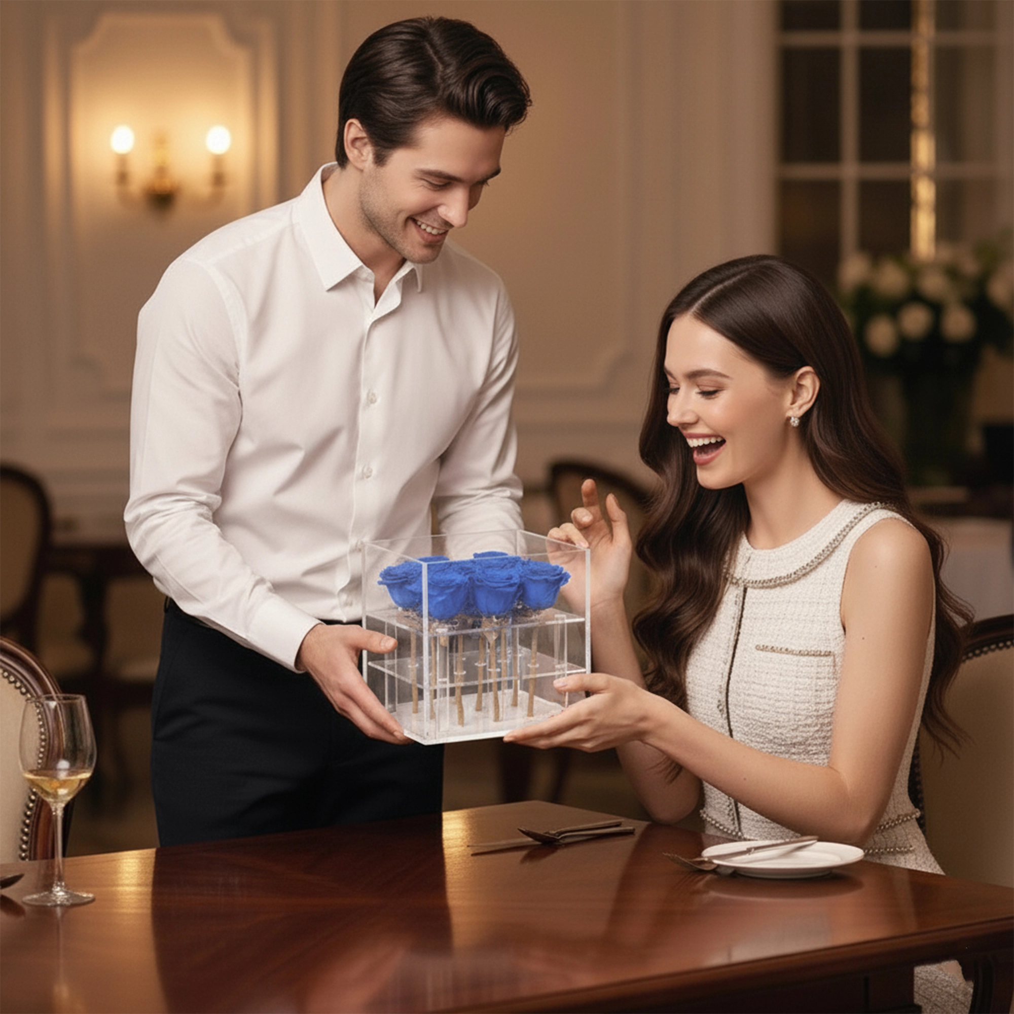 Pursonic Unisex Decorative Preserved 9 Roses Acrylic Box Gift Set