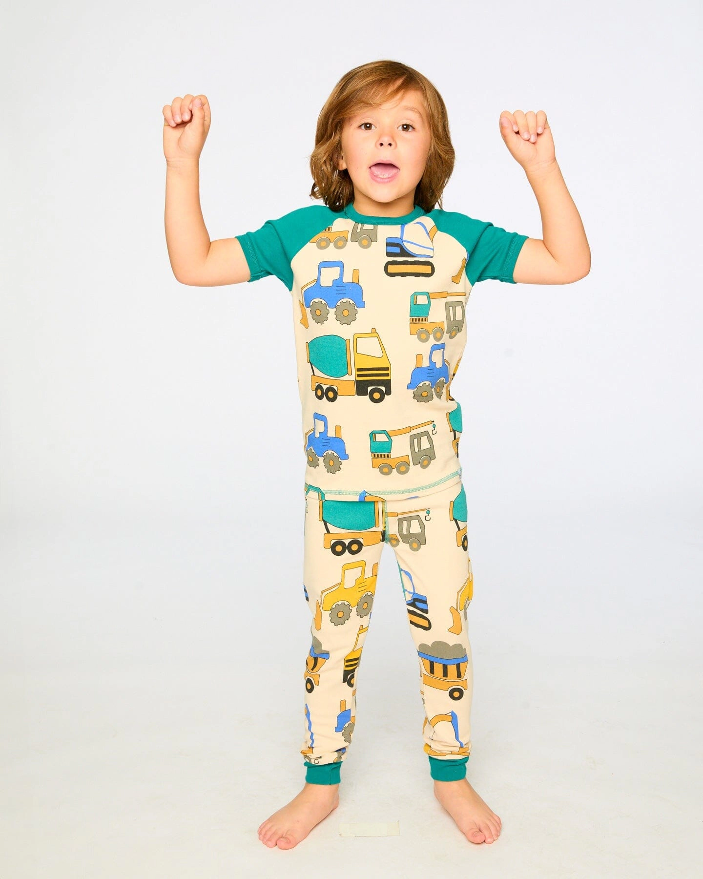 Deux par Boys Organic Cotton Truck Print Top and Pants Two-Piece Pyjama Set