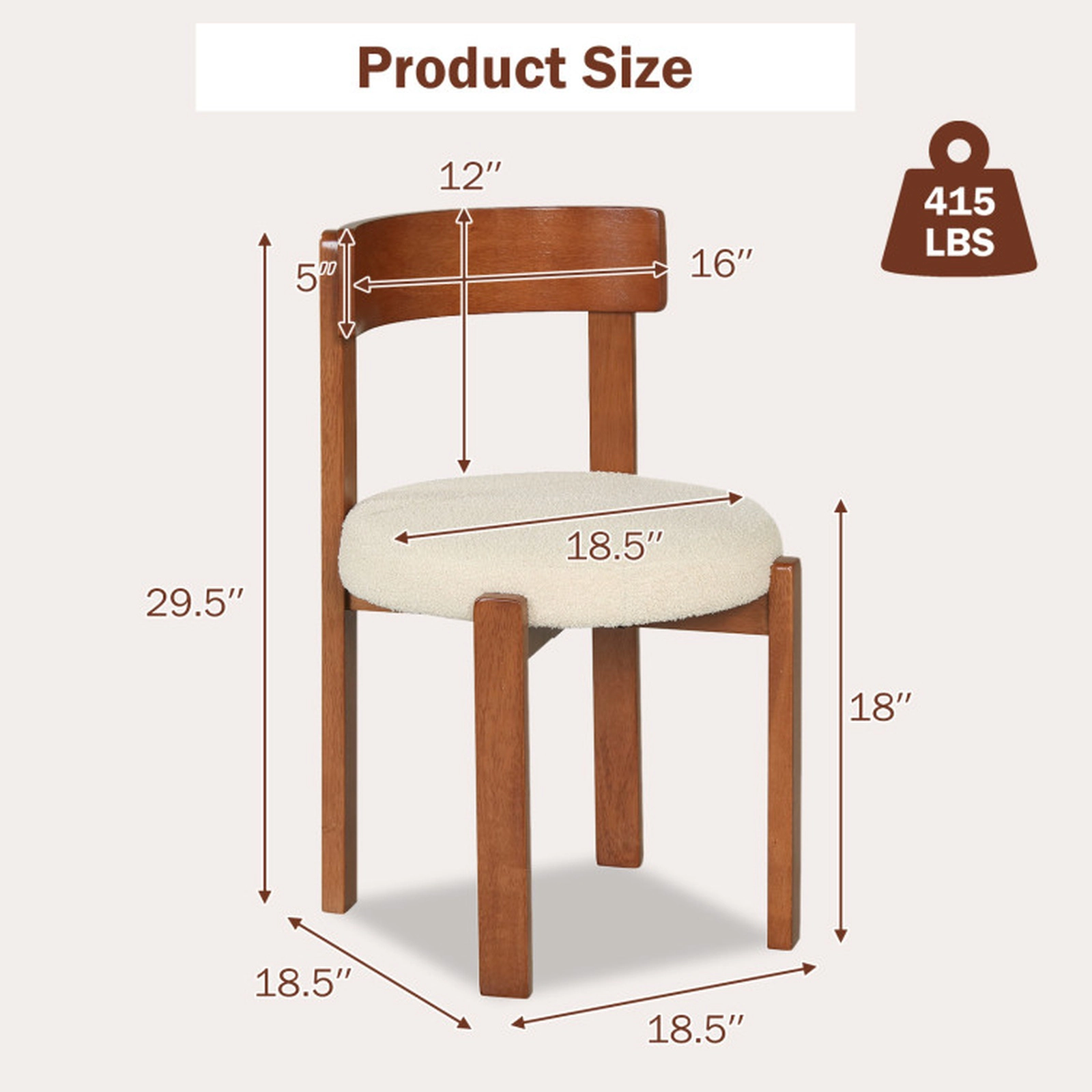 SUGIFT Curved Backrest Modern Dining Chairs Set of 2 Rubber Wood Legs 18-in Seat Height 415-lb Capacity Brown + Beige
