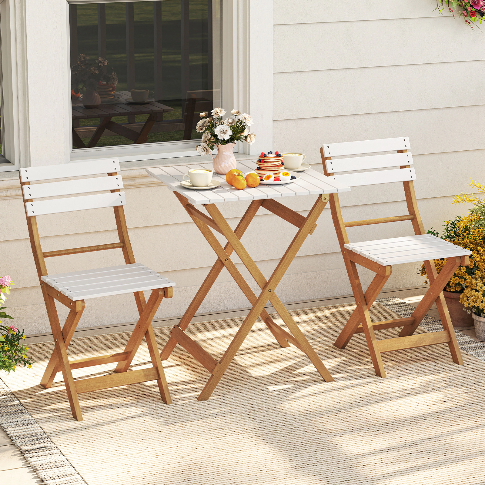 Hivvago 3 Piece Folding Patio Bistro Set With Foldable Design Acacia Wood Porch Chairs And Square Table