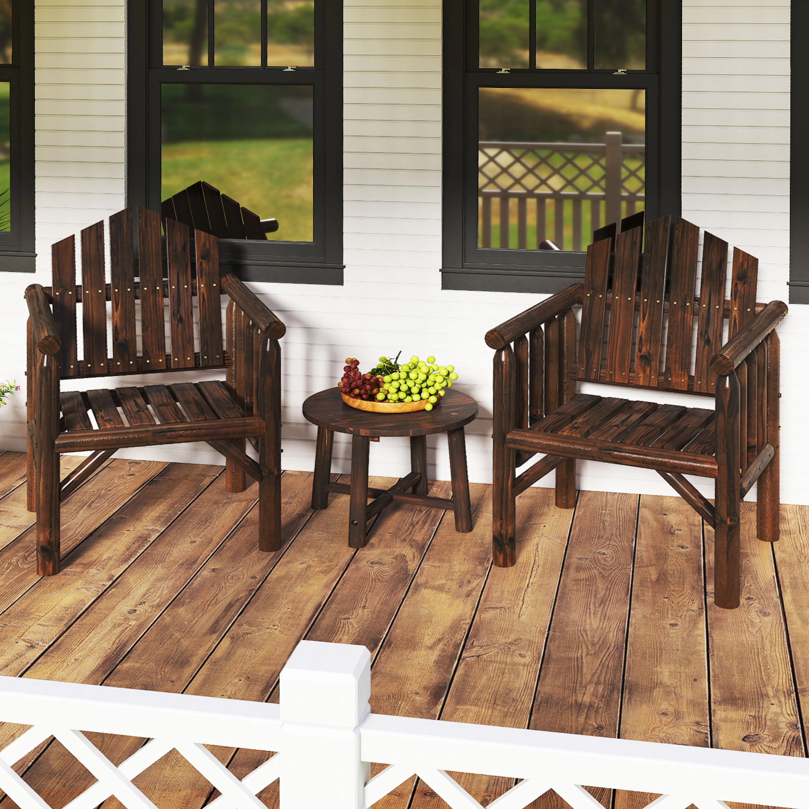 SUGIFT Outdoor Pine & Fir Wood Patio Dining Armchair 330-Lb Capacity 26-in Wide High Back Armrests Brown/Natural 1-Piece