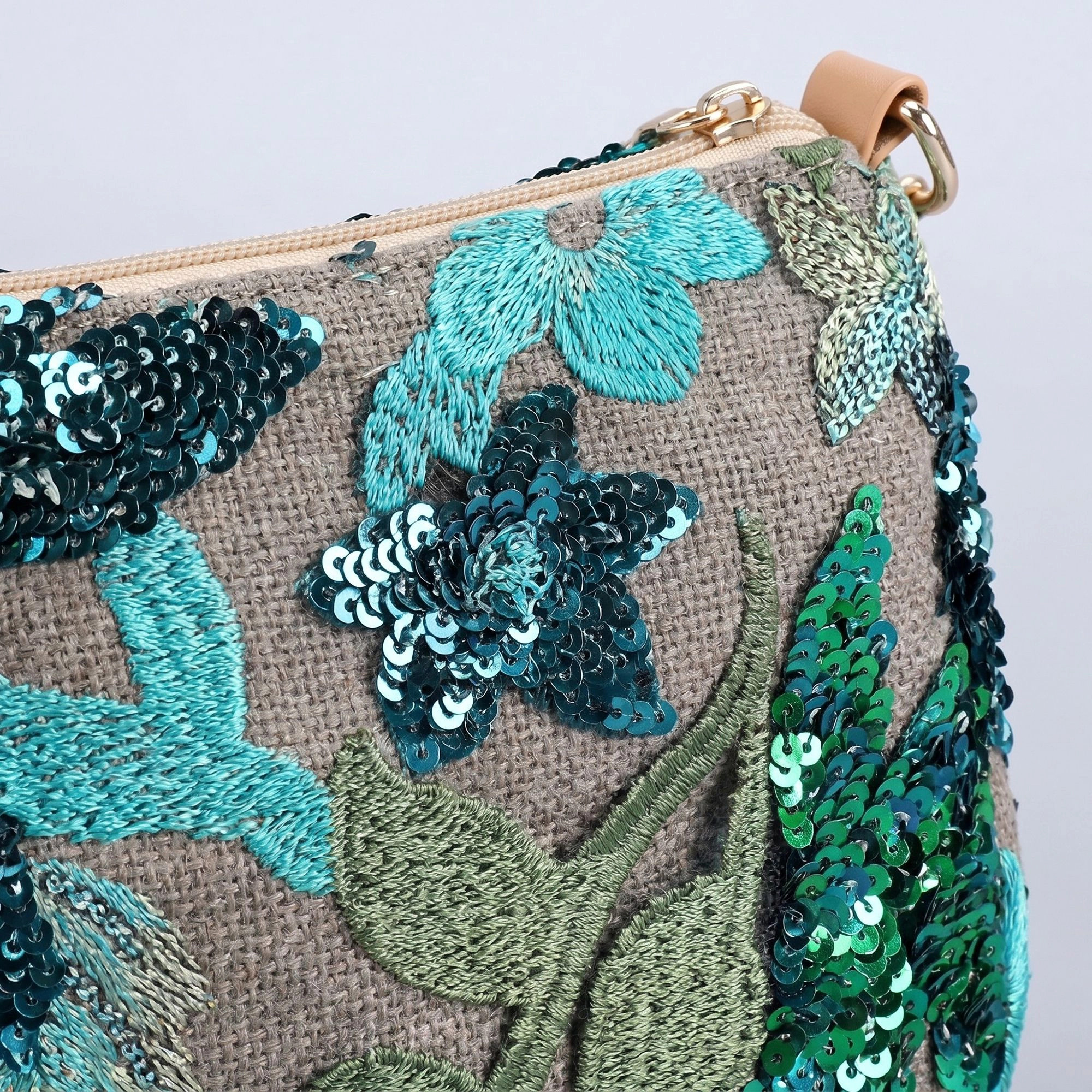 Alilang Women's Floral Embroidered Sequin Shoulder Bag with Chain Strap Curved Silhouette