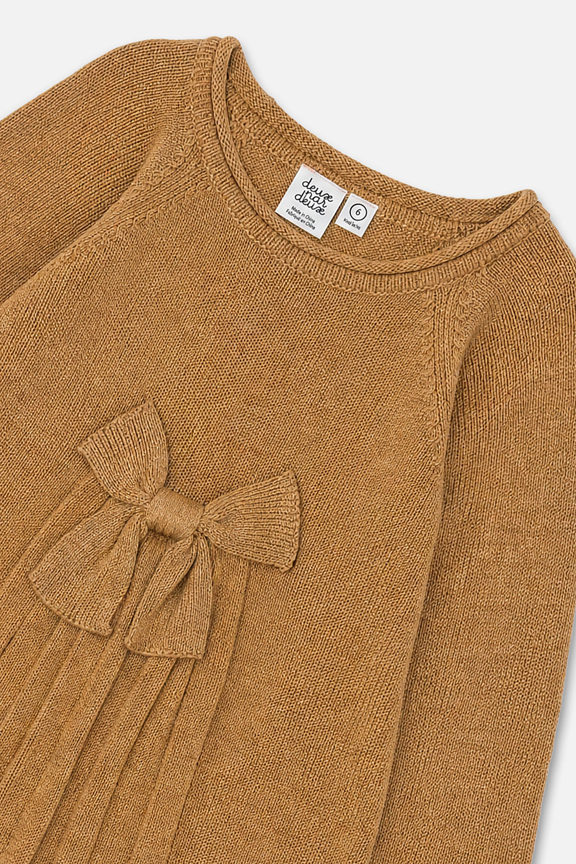 Deux par Girls Knitted A-Line Dress with 3D Bow and Pleats