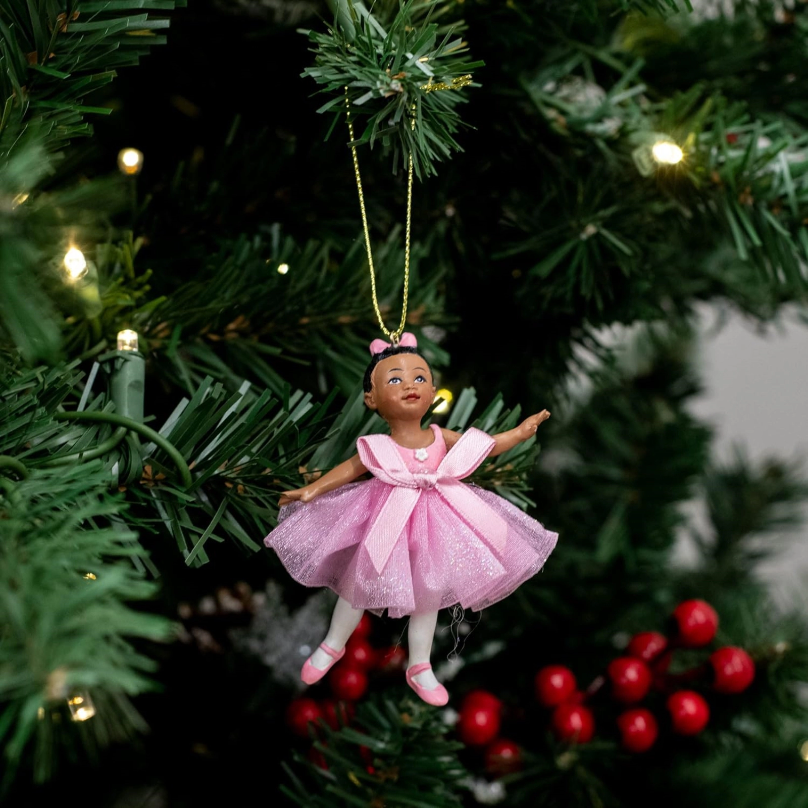 Kurt Adler African American Little Ballerina Dancer Resin Christmas Tree Ornament 3.25 inch