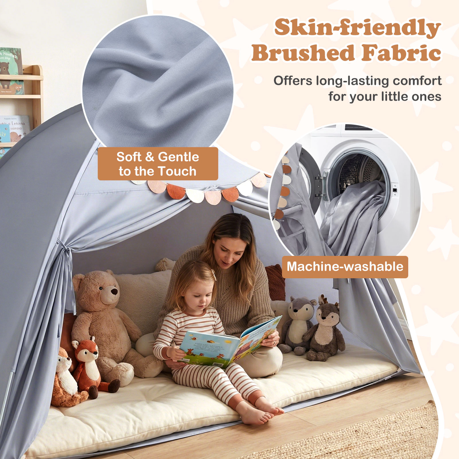 SUGIFT Indoor Canopy Tent for Twin Bed Kids Ages 3+ 79-in Long Brushed Fabric Gray