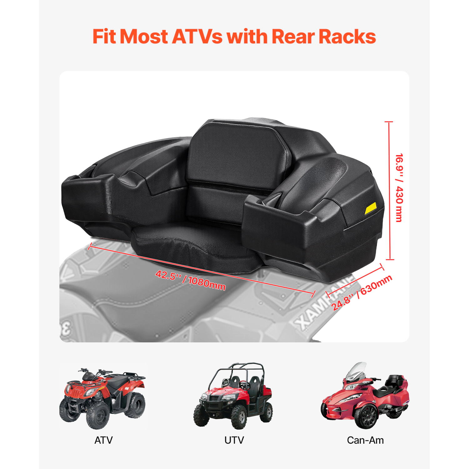 HONGGE ATV Rear Storage Cargo with Seat, Fit Most ATVs with Rear Rack Compatible with UTV Can-Am