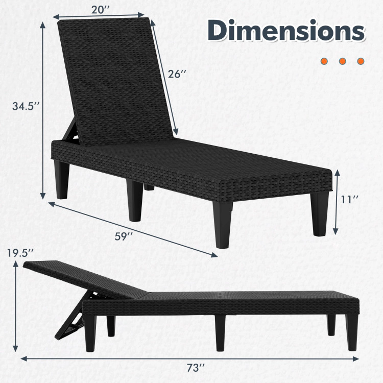 Hivvago Outdoor Chaise Lounger Chair With Waterproof Rattan Textured Pp Surface And 330 Lbs Capacity