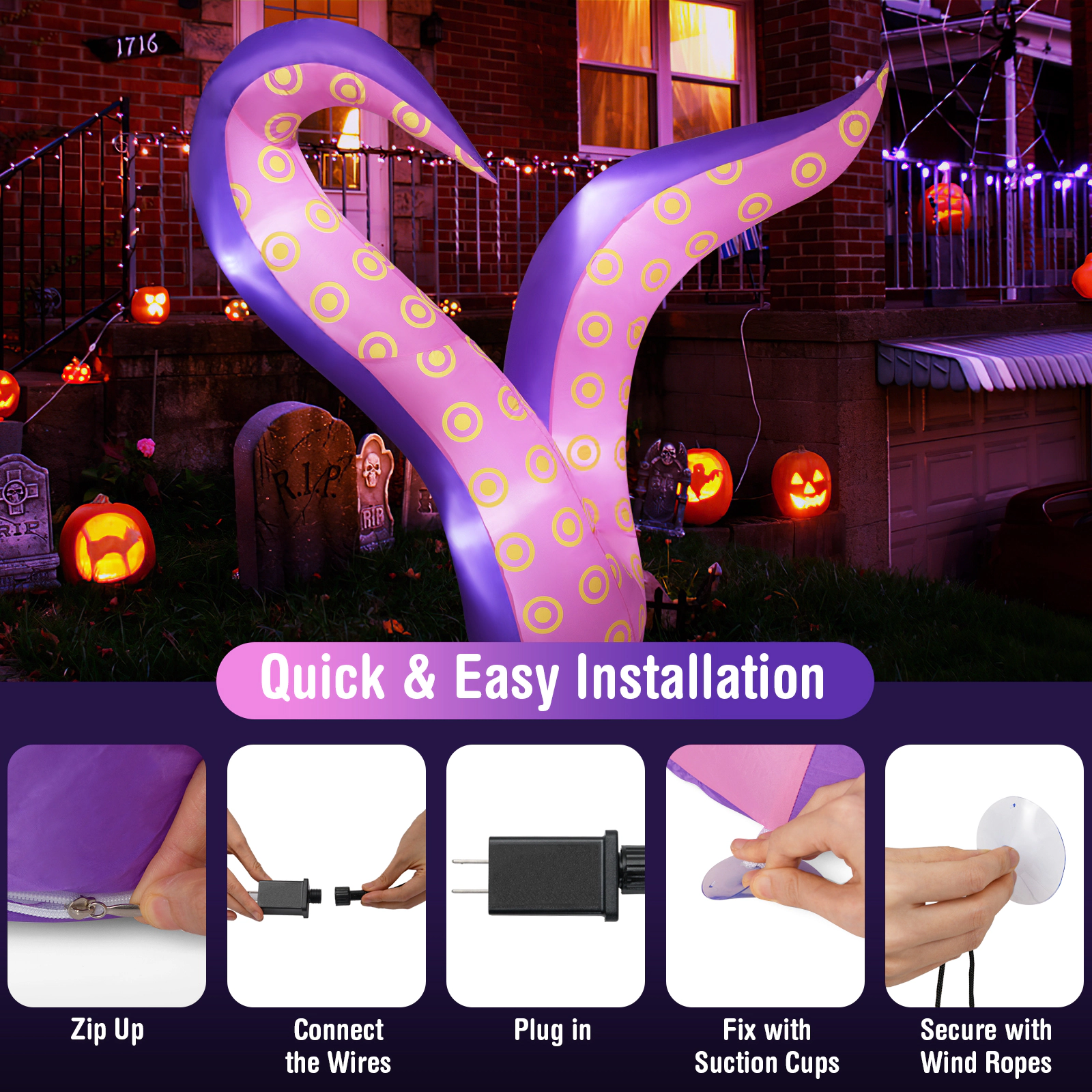 Glintex 6.5-Ft Inflatable Halloween Tentacles with Suction Cups for Cars