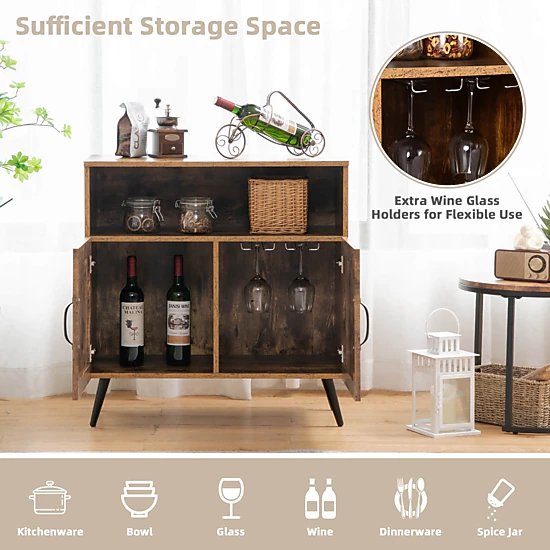 LJG Mid-century Wooden Storage Cabinet Wine Glass Holders